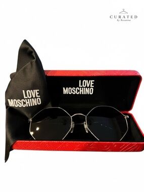 Love Moschino Silver Frame Sunglasses with Black Lenses and Red Case